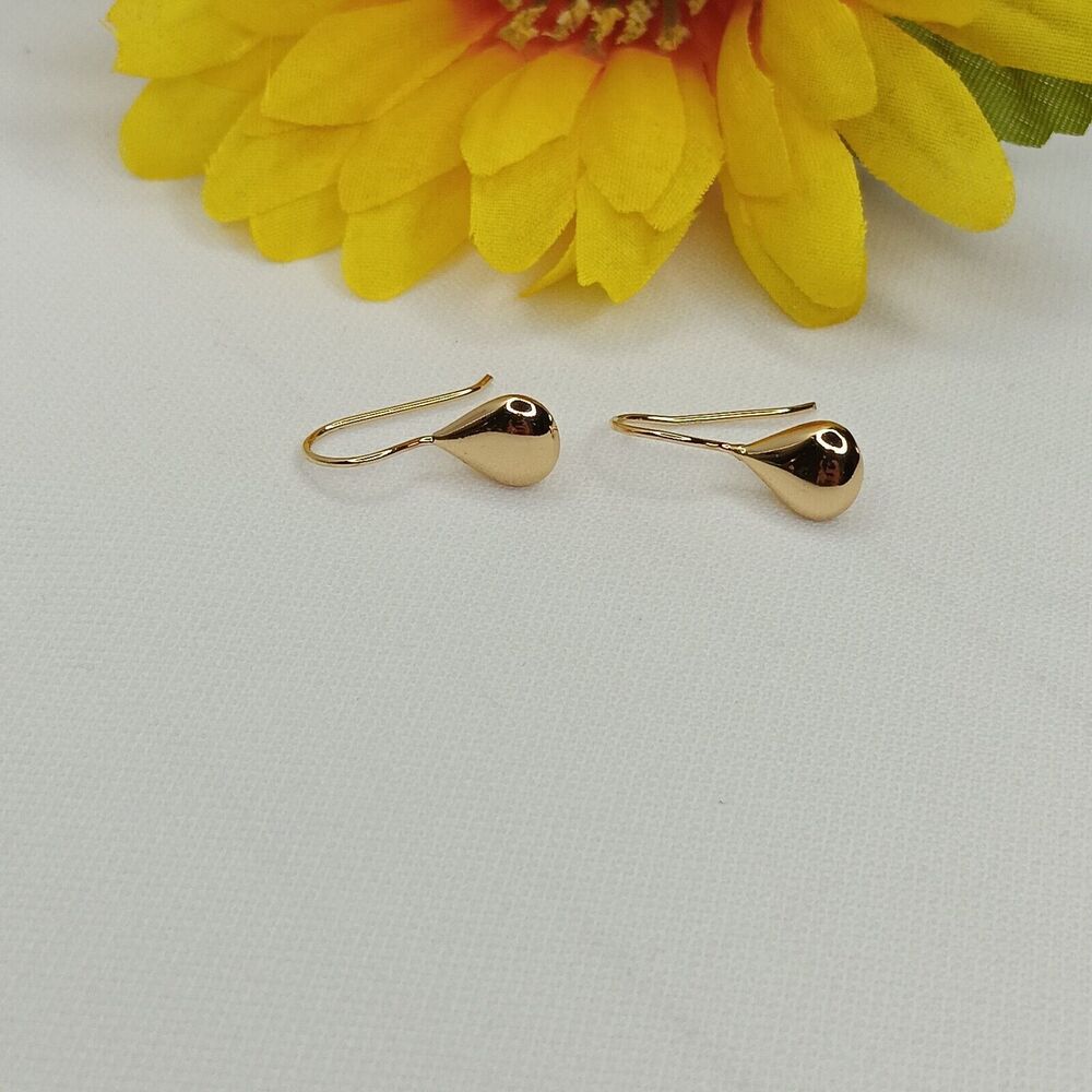 925 Sterling Silver Gold Plated Teardrop Hollow Drop Hook Earrings